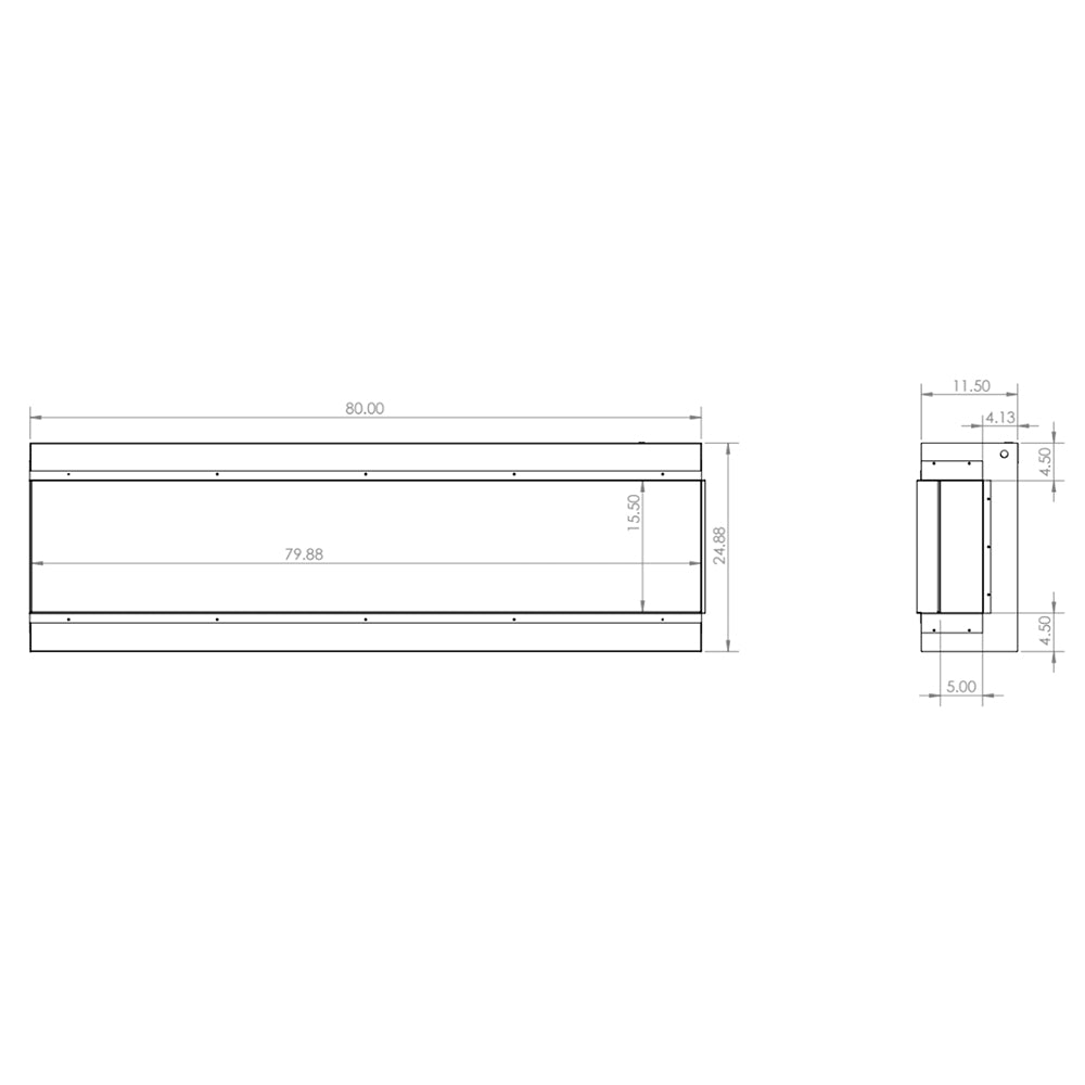 Rectangular electric fireplace insert with side openings, front viewing panel