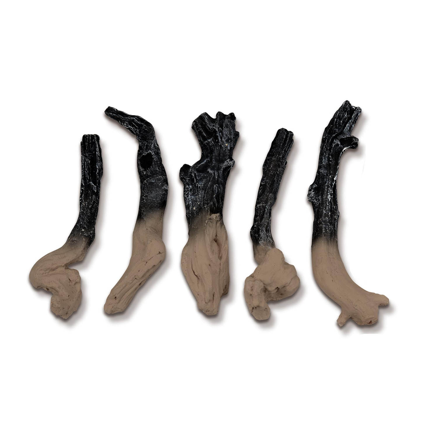 5-piece large electric fireplace log set with dark charred faux logs and light ends
