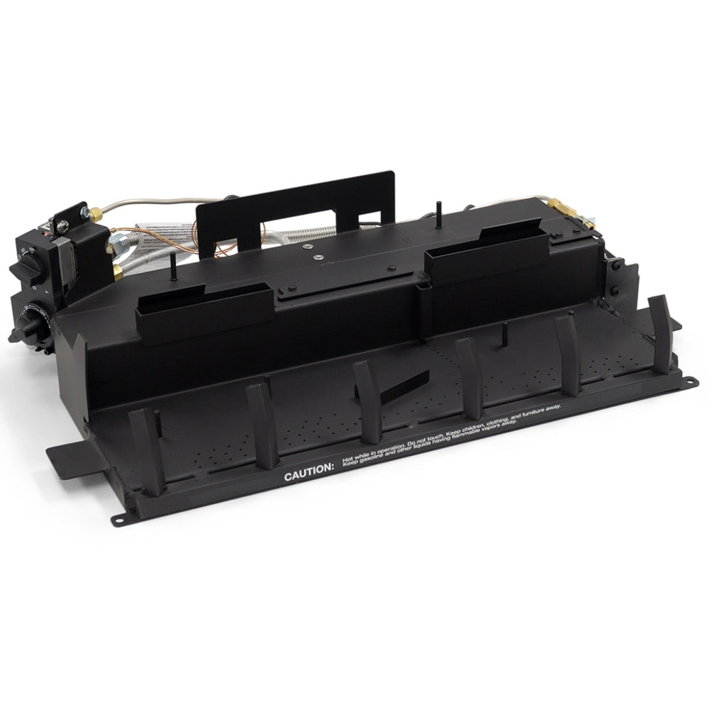 Ventless gas log burner base with control module and ignition wiring, black