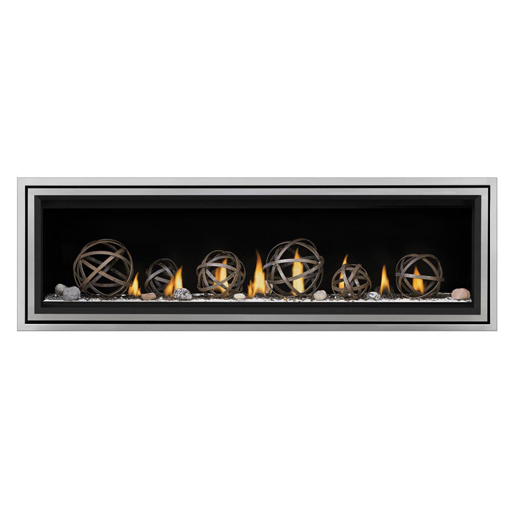 62-inch direct vent gas fireplace insert with decorative glass embers and flames