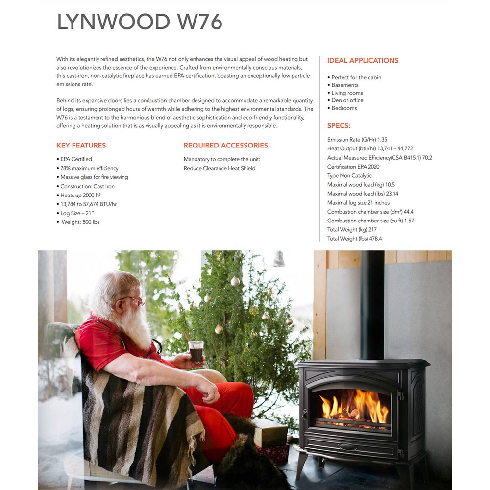 Sierra Flame by Amantii Freestand Lynwood W76 Wood Stove