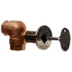 Angled gas shut-off valve with dark bronze elbow and chrome ON dial
