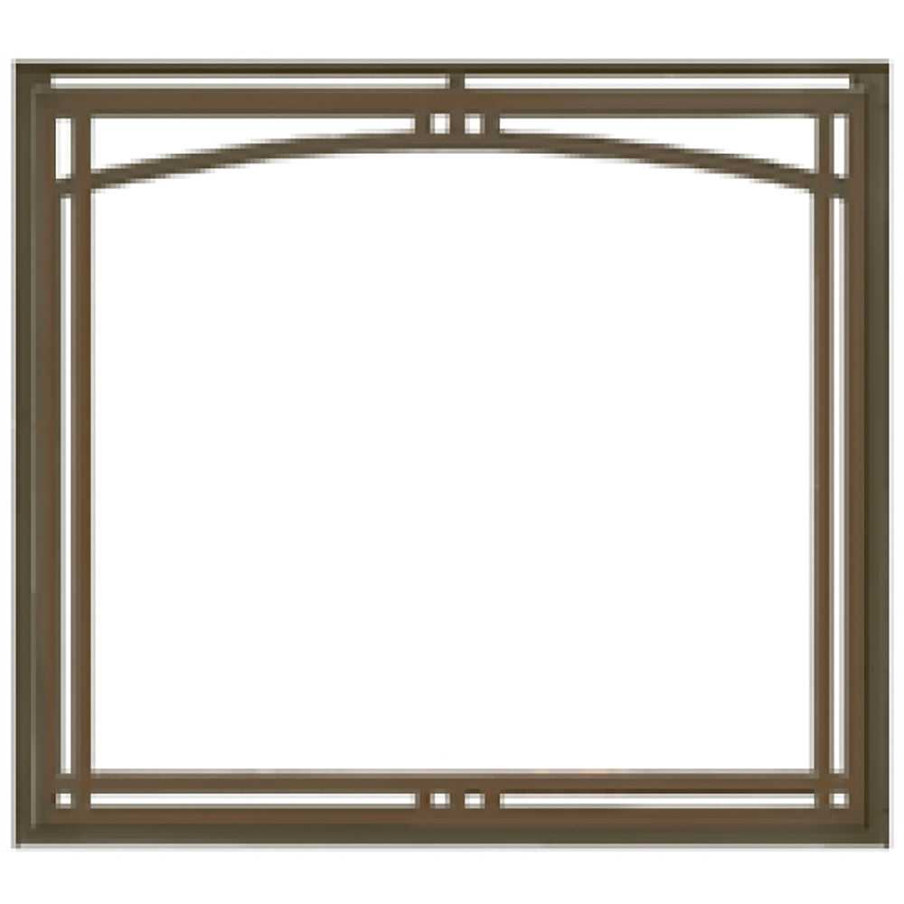 Bronze arched fireplace screen frame with front overlap fit