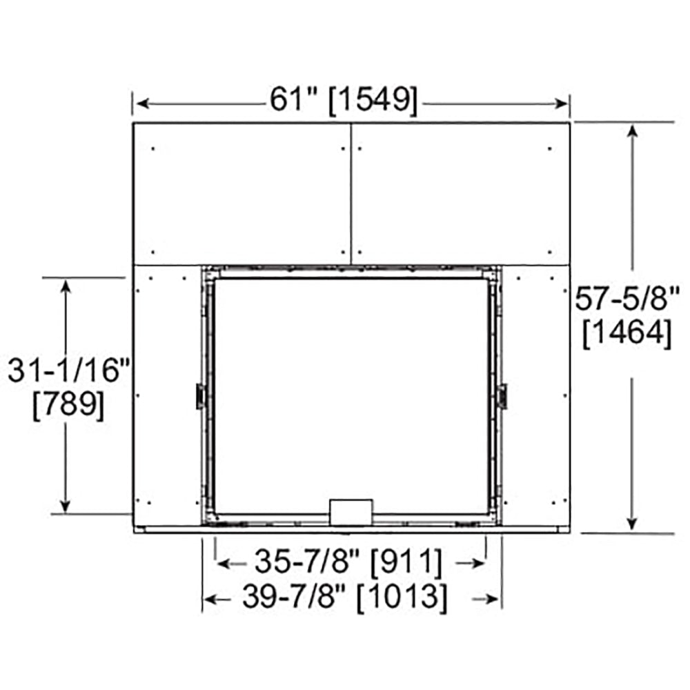 Gas fireplace rough opening dimensions, 61" wide by 31-1/16" high