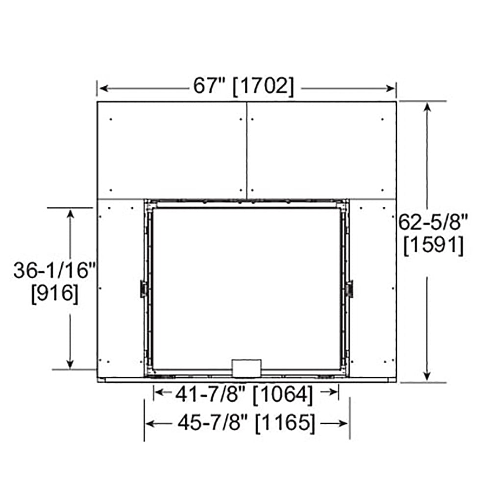 42-inch direct vent gas fireplace dimensions diagram with front-view measurements