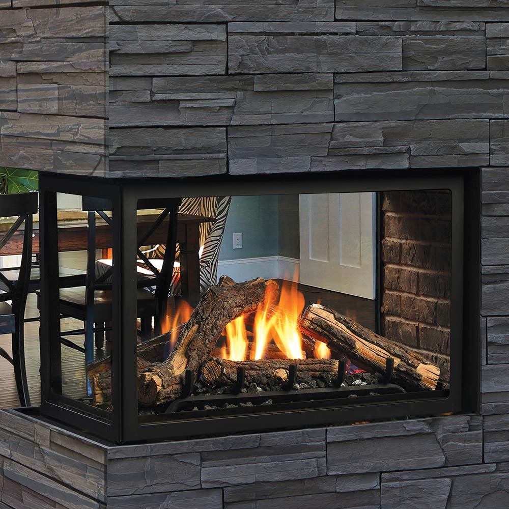 Kingsman MCVP42H 43-Inch High Capacity Clean View Direct Vent Peninsula Gas Fireplace with Media