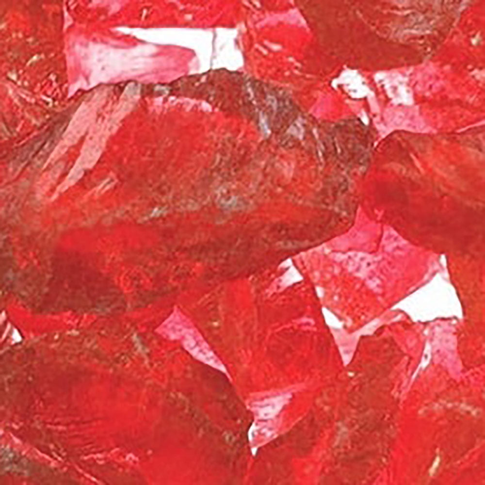 Scarlet fire glass shards, red translucent glass pieces