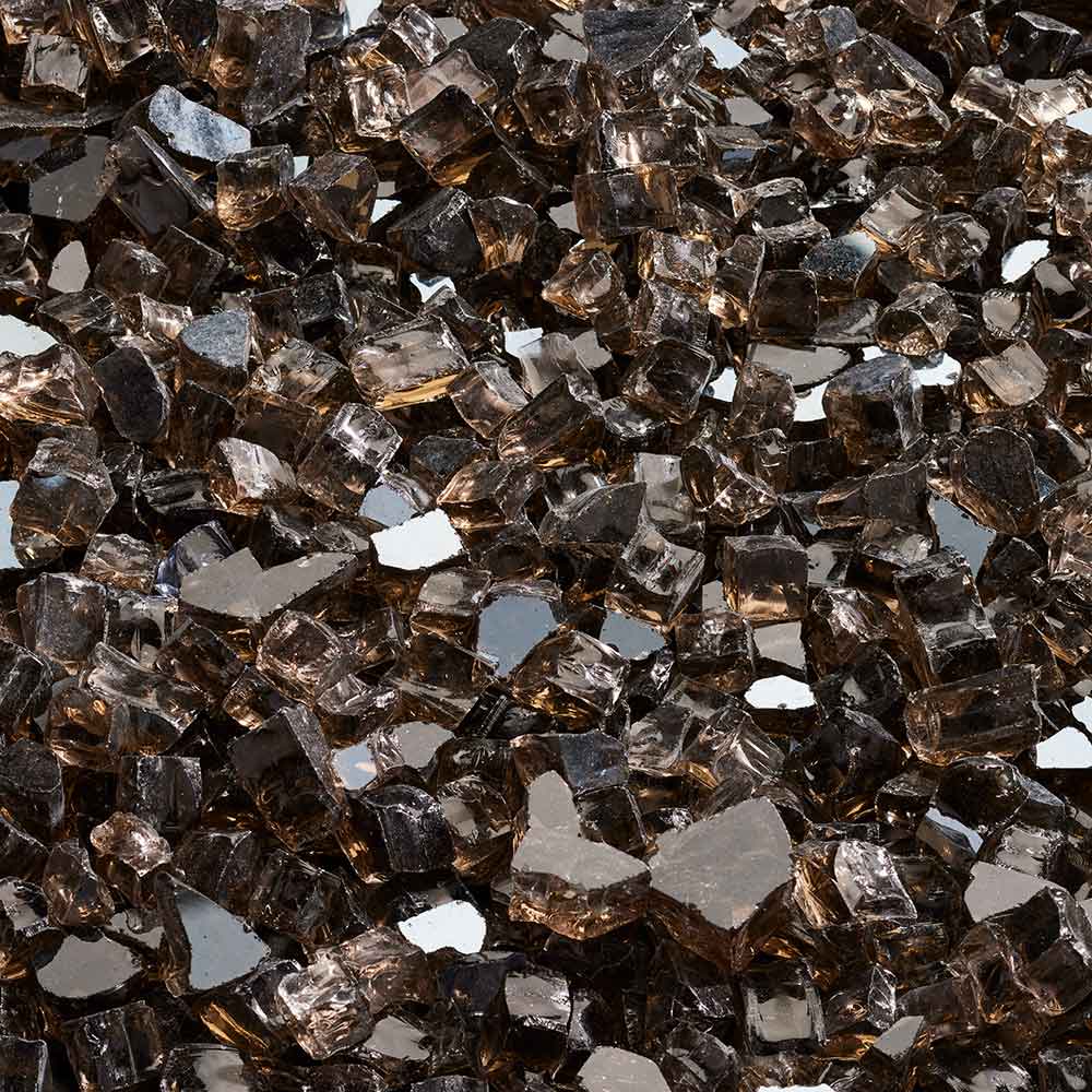 Crushed glass media with dark smoked black and bronze glass shards