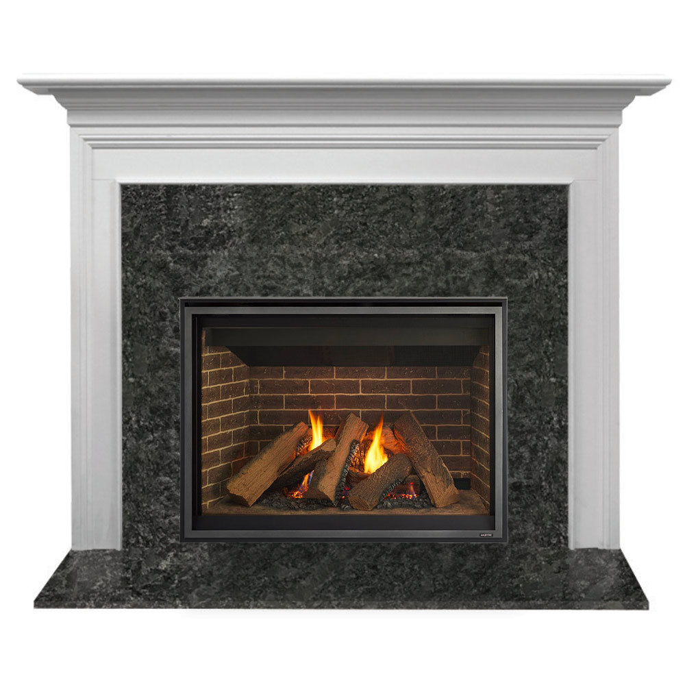 Majestic Meridian Platinum 42-Inch Direct Vent Gas Fireplace with IntelliFire Touch Ignition and Richland Flush Mantel, Primed MDF Finish