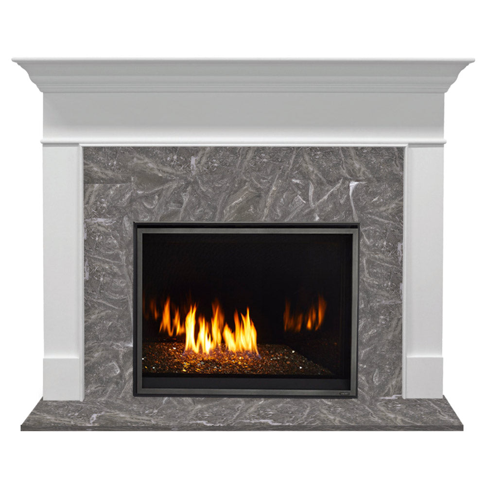 Majestic Meridian Modern 36-Inch Direct Vent Natural Gas Fireplace with IntelliFire Touch Ignition and Wescott Flush Mantel, Primed MDF Finish