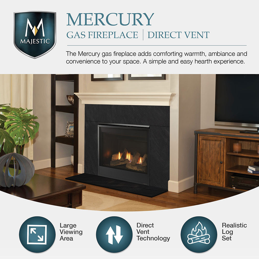 Direct-vent gas fireplace with flames visible through front glass