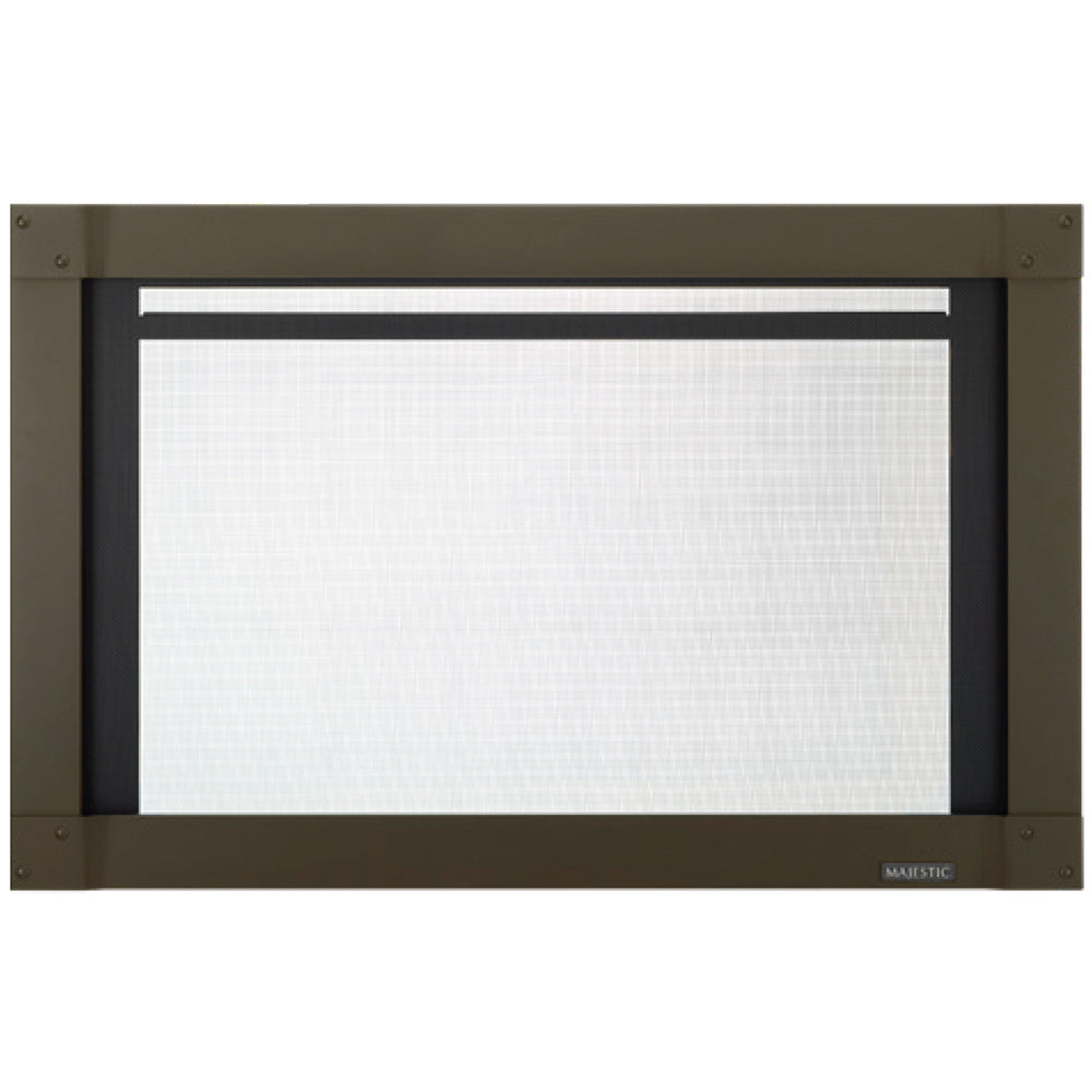 Bronze mesh fireplace screen with full-view frame, rectangular opening