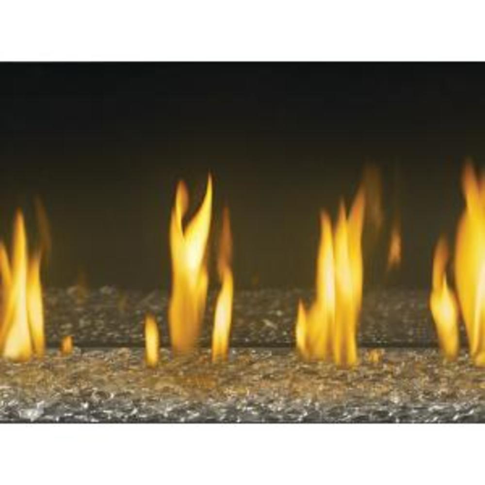 Napoleon clear glass fire media kit with visible flames and glowing burner