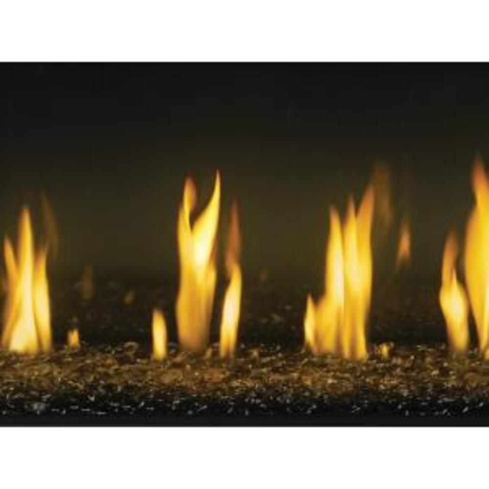 Black glass beads for fireplace media kit with visible burning flames