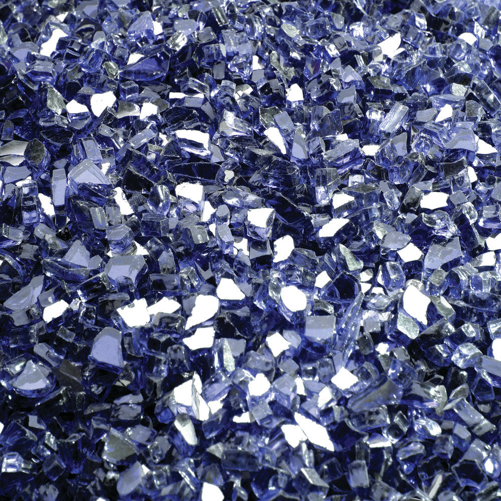 Blue glass embers media kit contents, glittering faceted glass pieces