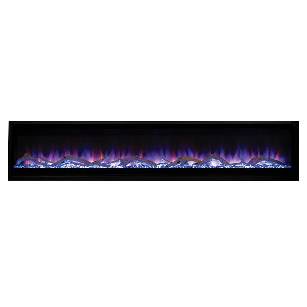 Superior MPE-D Built-In Linear Electric Fireplace with Driftwood Logs and Smoked Crystal Ember Bed