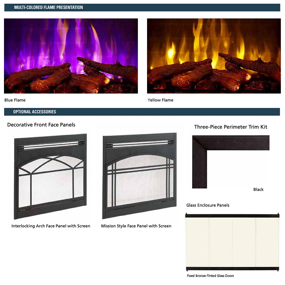 Superior MPE-3x-N Built-In Electric Fireplace with Charred Split Oak Logs and Glowing Ember Bed