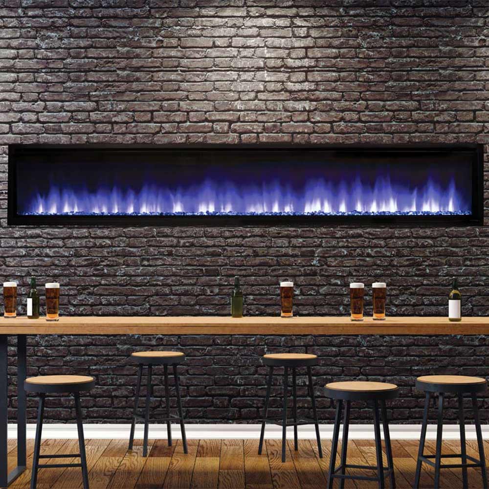 Superior MPE-D Built-In Linear Electric Fireplace with Driftwood Logs and Smoked Crystal Ember Bed