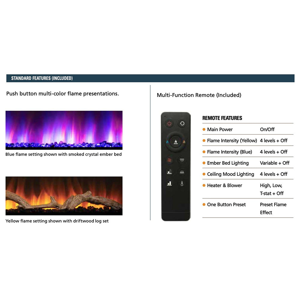 Superior MPE-D Built-In Linear Electric Fireplace with Driftwood Logs and Smoked Crystal Ember Bed