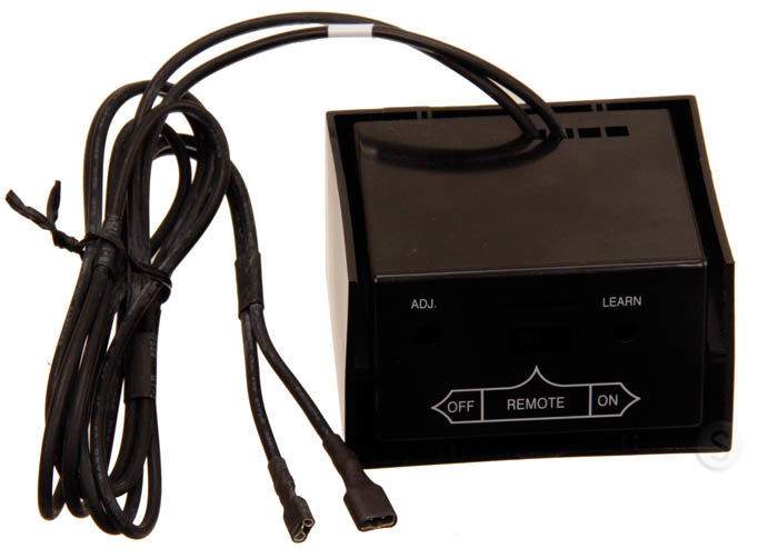 Black receiver box with black cables and OFF/REMOTE/ON control