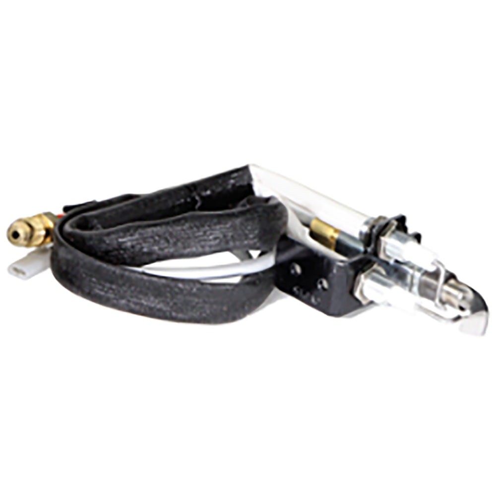 Electronic pilot assembly with black hose and brass metal gas fittings