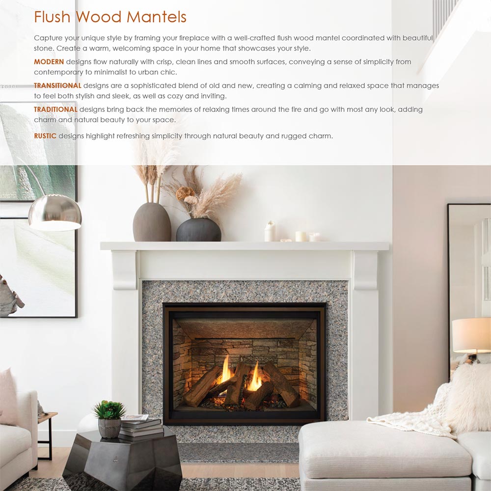 Majestic Quartz 36-Inch Direct Vent Gas Fireplace with Acadia Flush Mantel and Split Logs