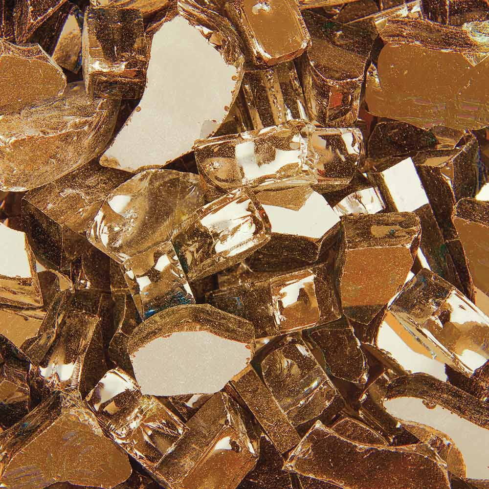 Reflective copper fire glass chunks, 1/4 inch, reflective facets
