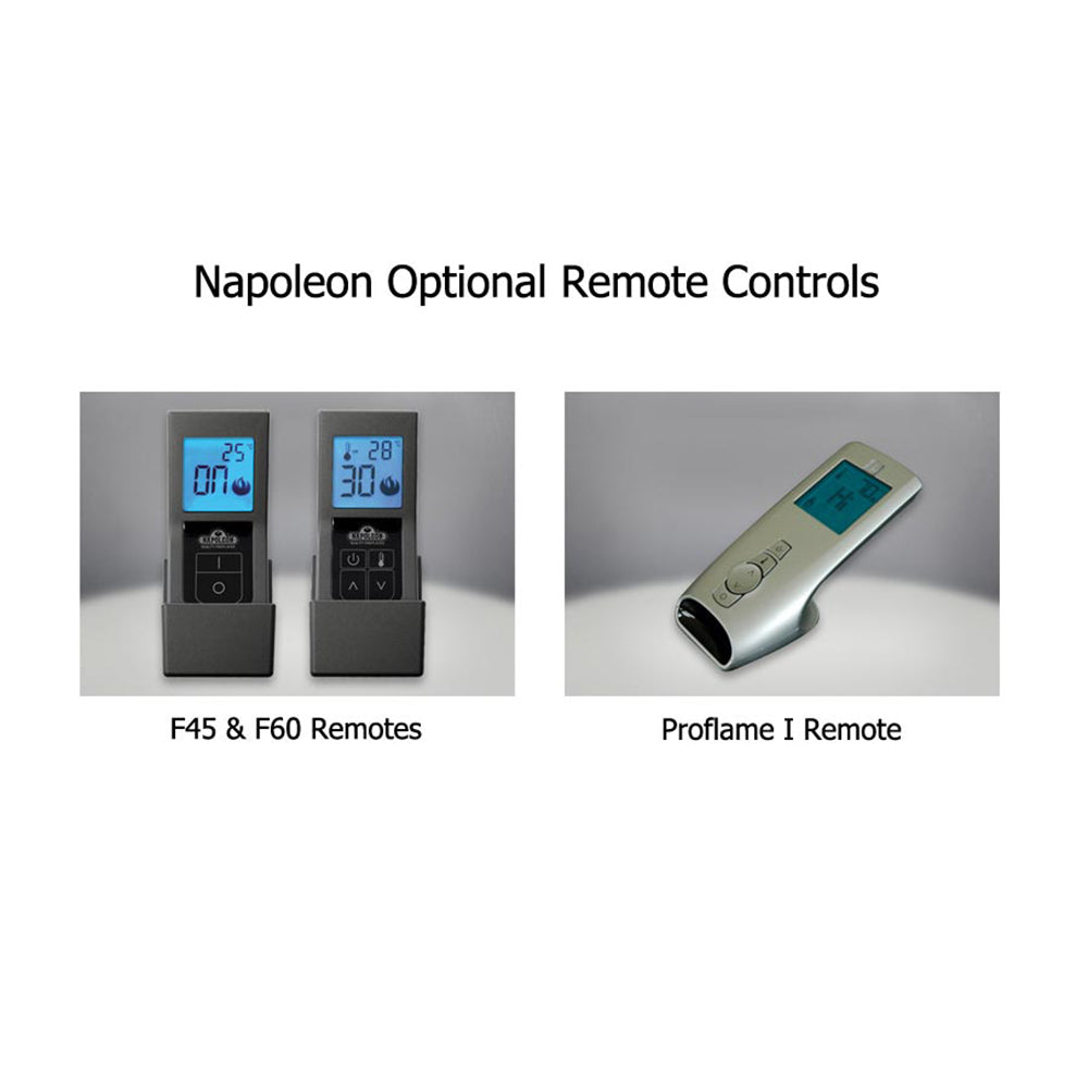 Napoleon remote controls for gas fireplace, including two handheld units and a remote