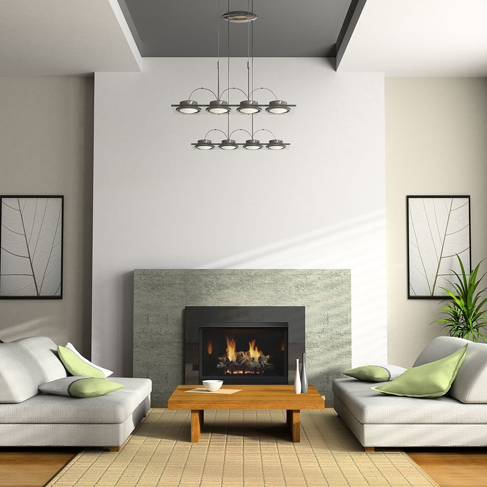 Vent-free gas log set in a wall fireplace with burning log flames visible