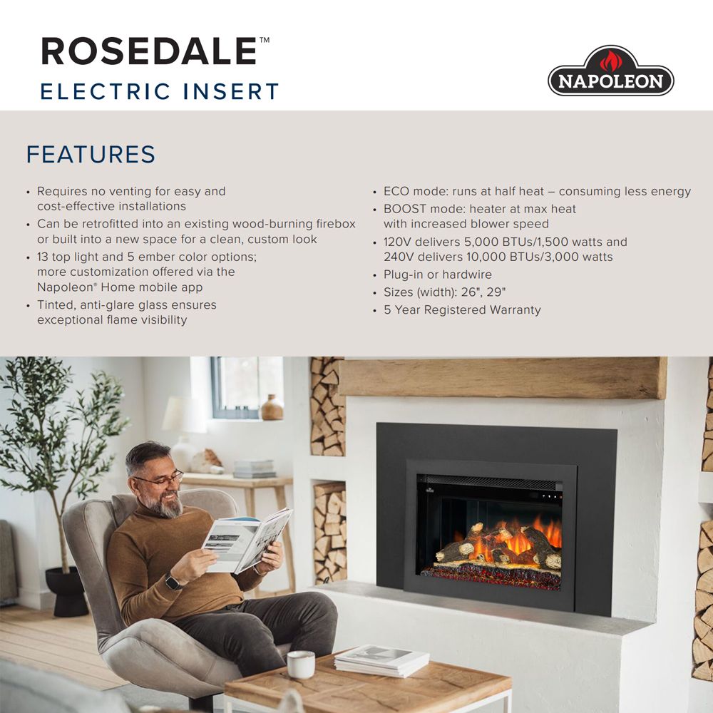 Electric fireplace insert with front viewing window and glowing flame effect