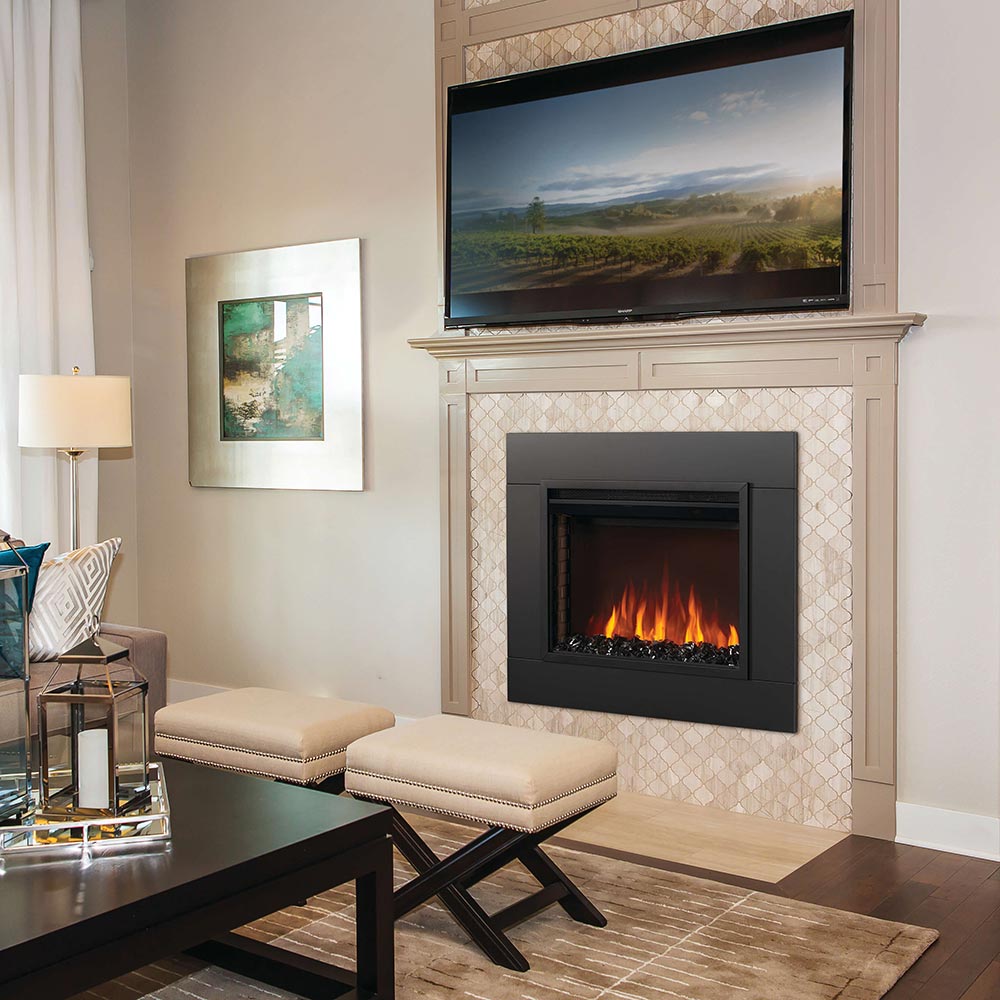 Napoleon Cineview 26-Inch Electric Fireplace Insert with Logs, Crystal Media, Remote & 5-Inch Surround