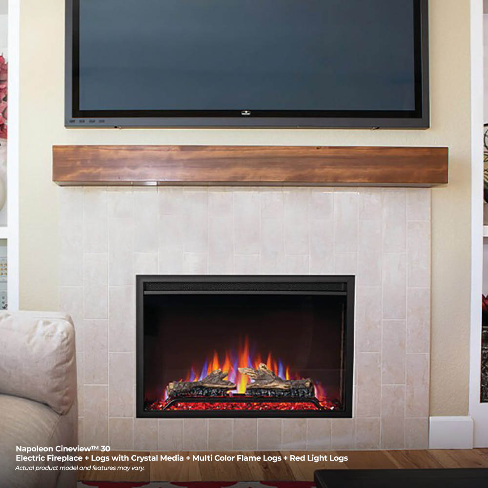 Built-in electric fireplace with log set and multicolor flame display