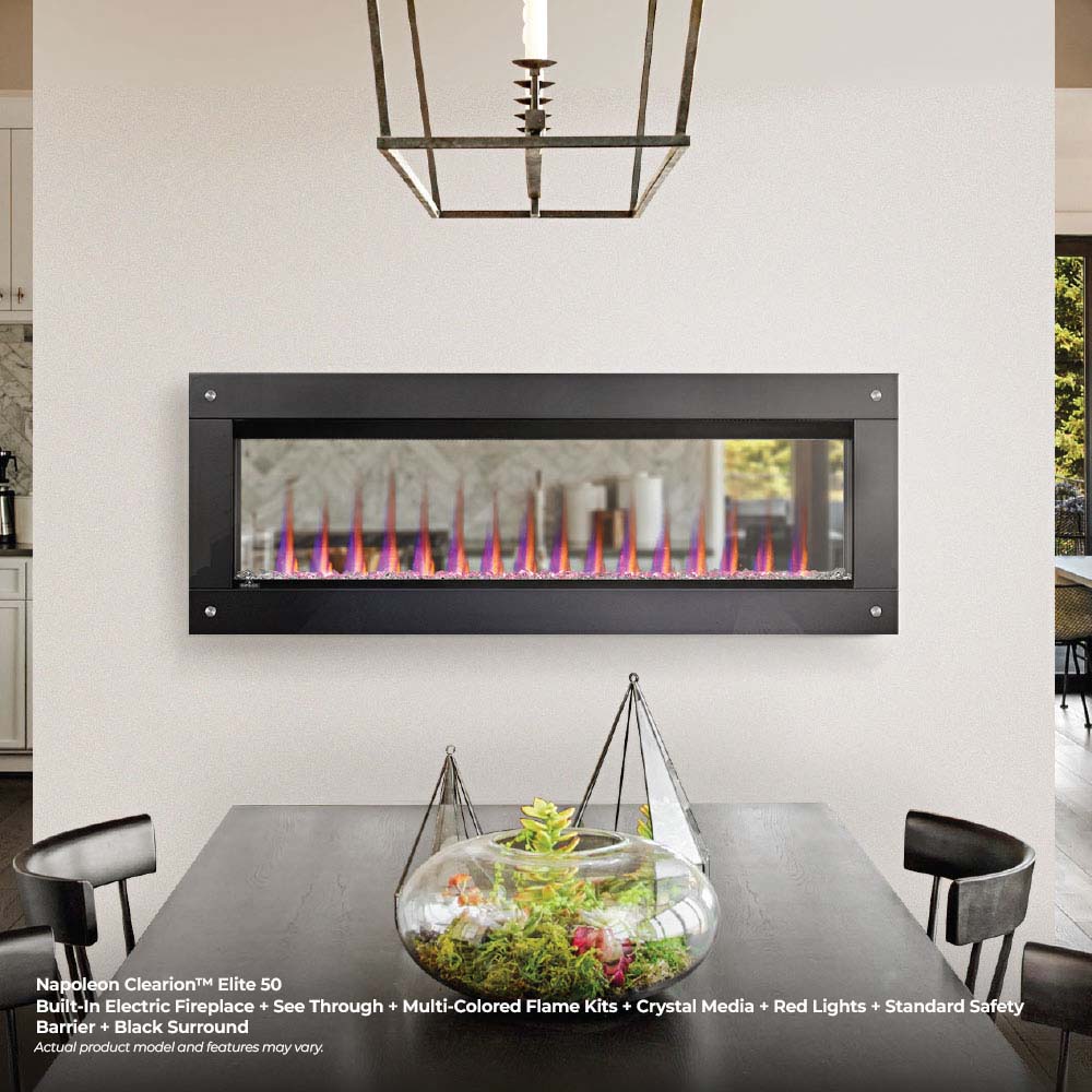 Napoleon CLEARion 50-Inch Built-In See-Through Electric Fireplace with Logs, Crystal Media & Remote