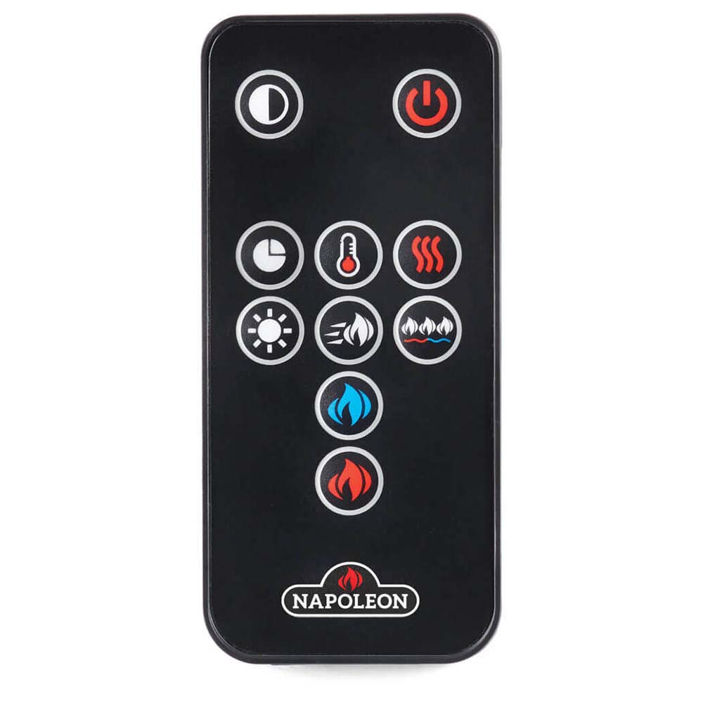 Napoleon CLEARion electric fireplace remote control with black buttons and indicator icons