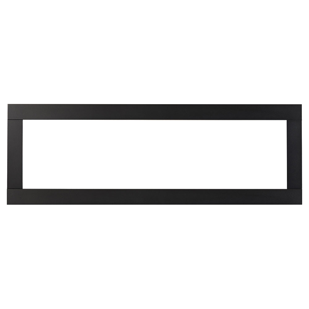 Four-sided electric fireplace surround, black metal frame with open center