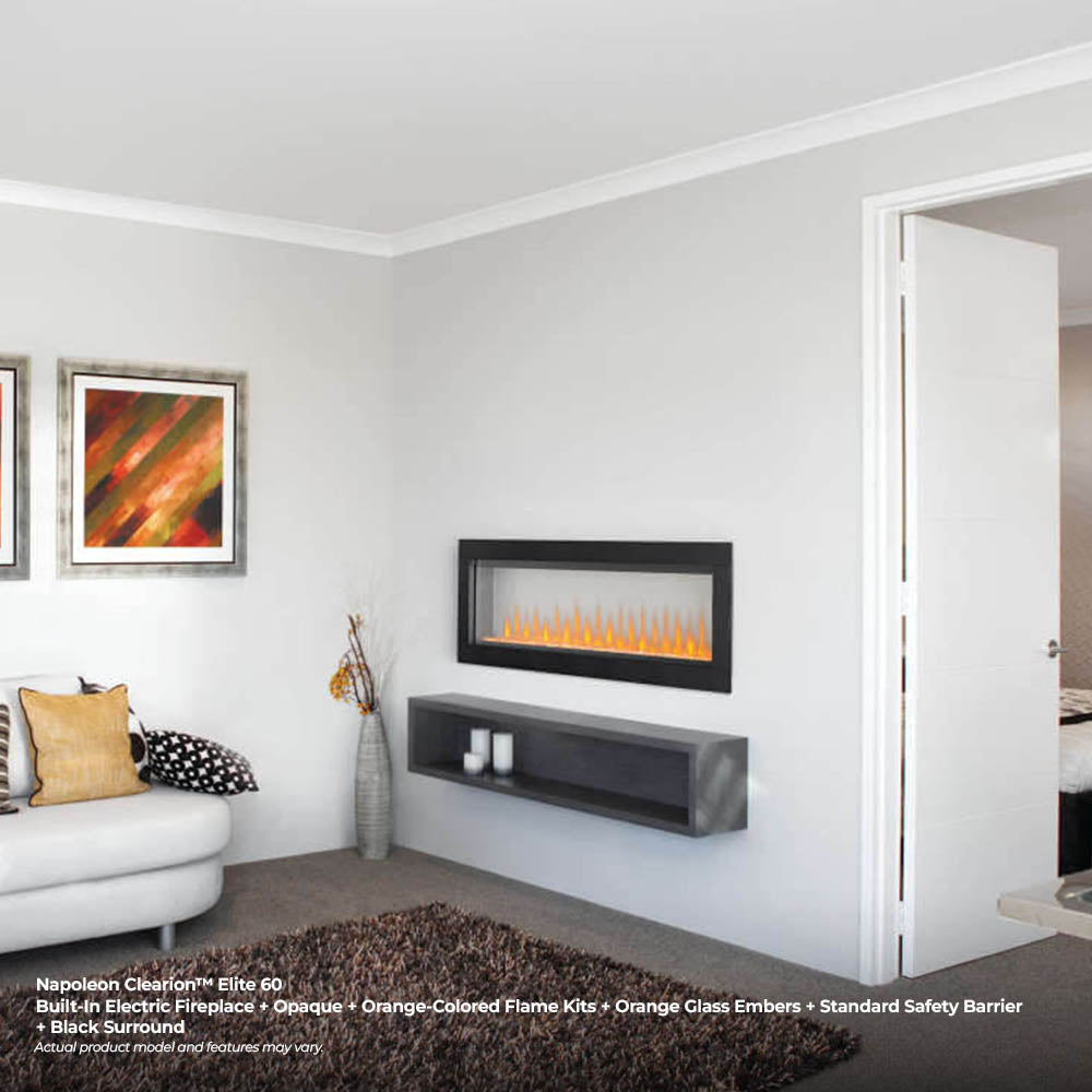 Napoleon CLEARion 60-Inch Built-In See-Through Electric Fireplace with Logs, Crystal Media & Remote