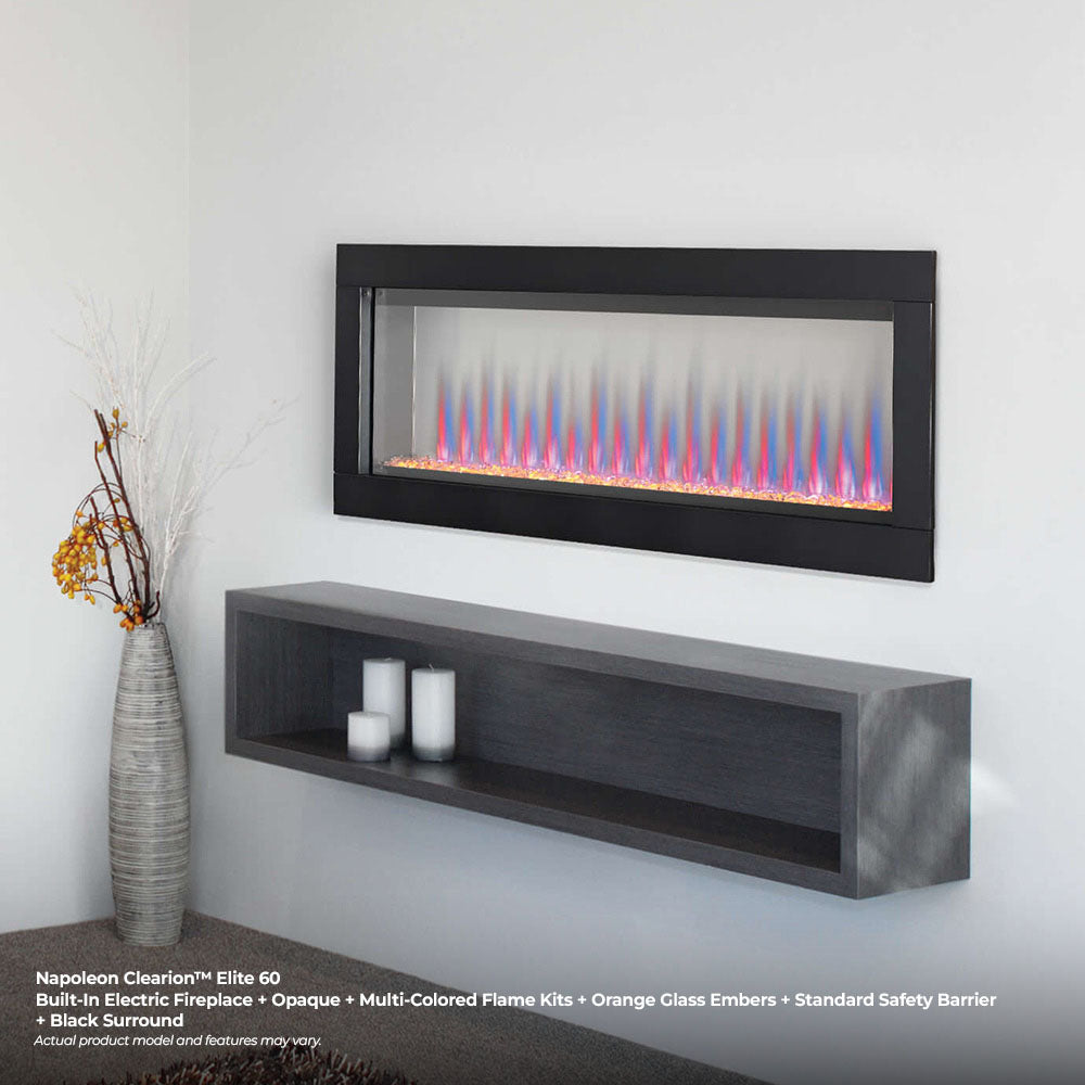 Napoleon CLEARion 60-Inch Built-In See-Through Electric Fireplace with Logs, Crystal Media & Remote