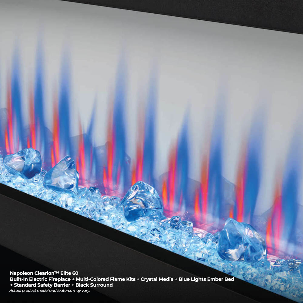 Napoleon CLEARion 60-Inch Built-In See-Through Electric Fireplace with Logs, Crystal Media & Remote