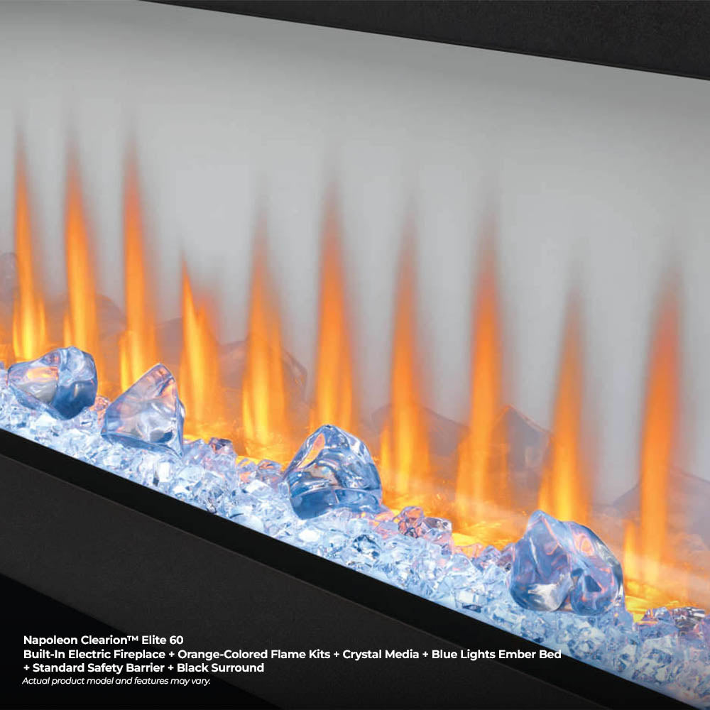 Napoleon CLEARion 60-Inch Built-In See-Through Electric Fireplace with Logs, Crystal Media & Remote