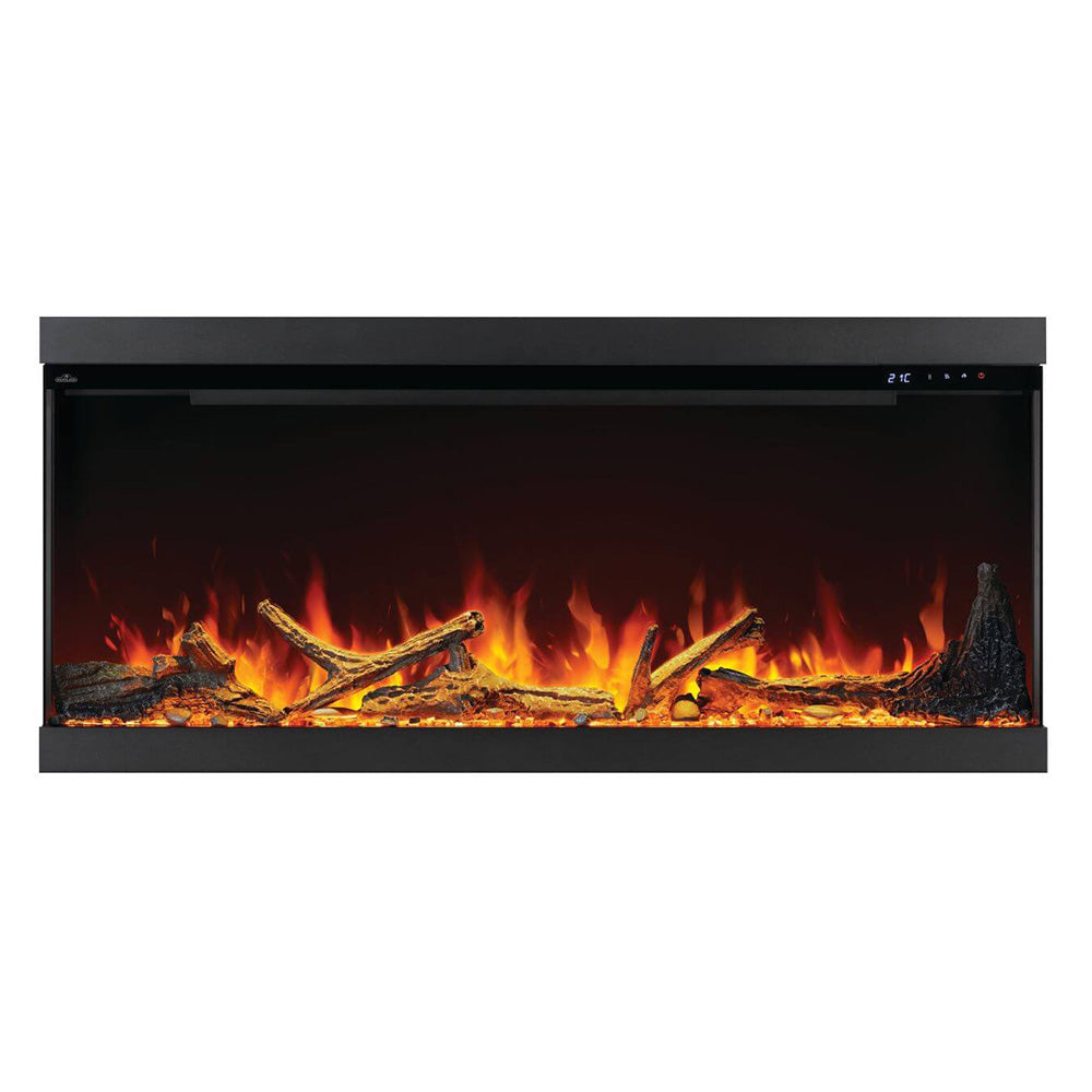 Black electric fireplace insert with bright flame log bed