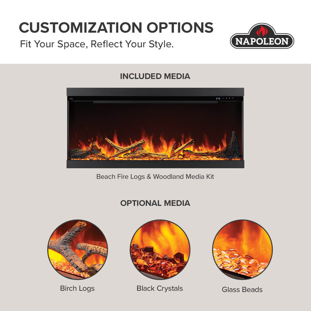 Electric fireplace insert with realistic flame display and included media kit