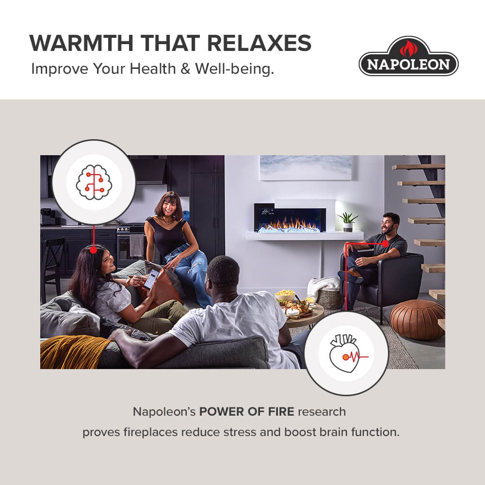 Electric fireplace in a living room setting with visible flame panel