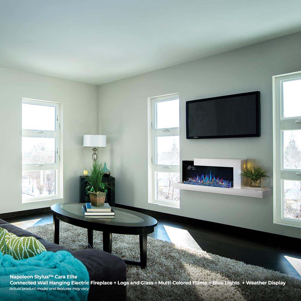 Napoleon Stylus Cara Elite Wall Mount Electric Fireplace with Remote and Wood Surround