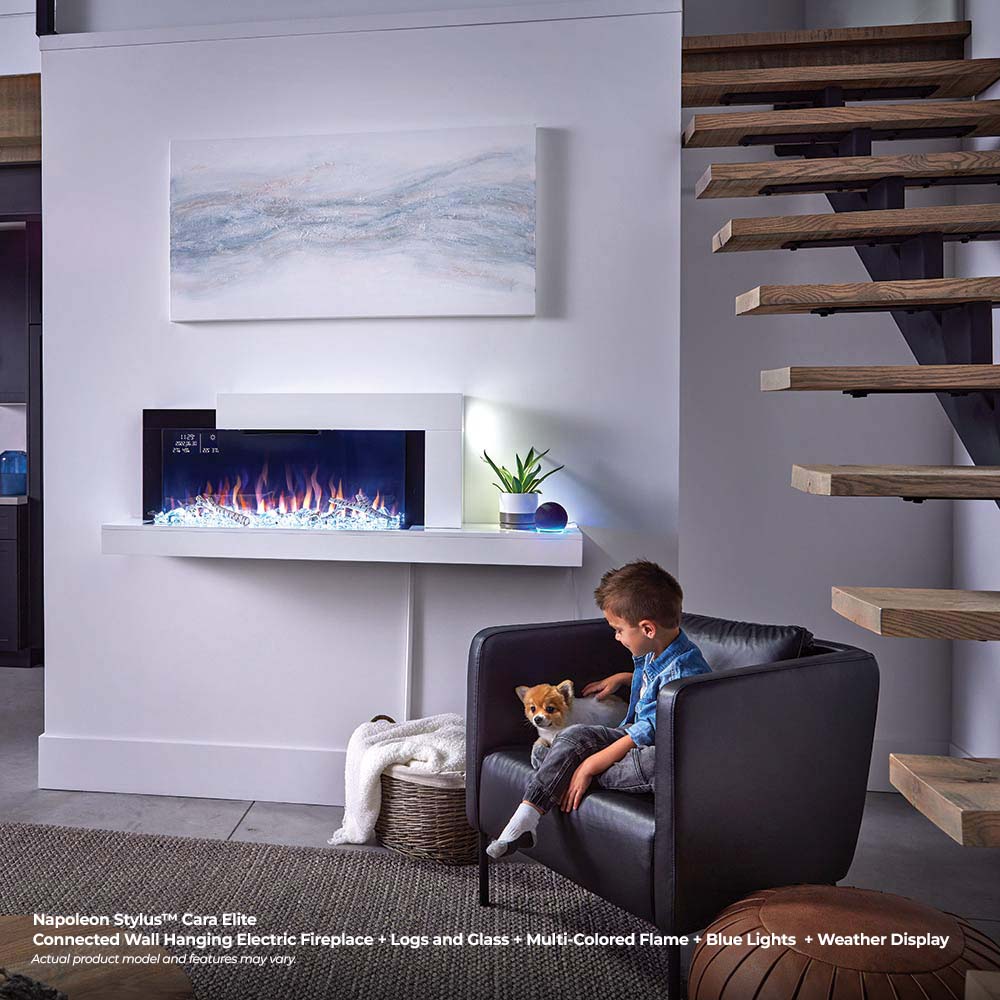 Napoleon Stylus Cara Elite Wall Mount Electric Fireplace with Remote and Wood Surround
