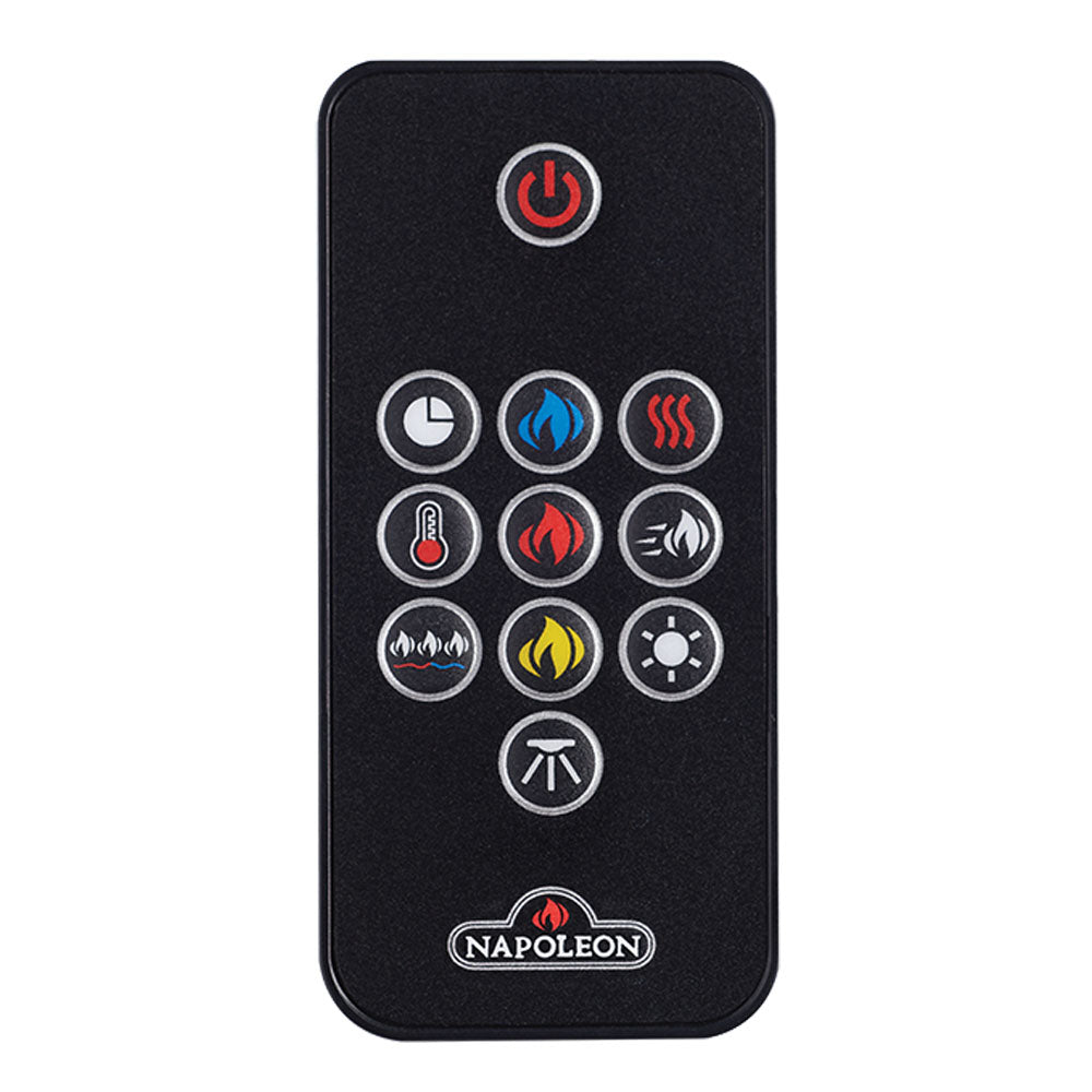 Black Napoleon electric fireplace remote control with round function buttons