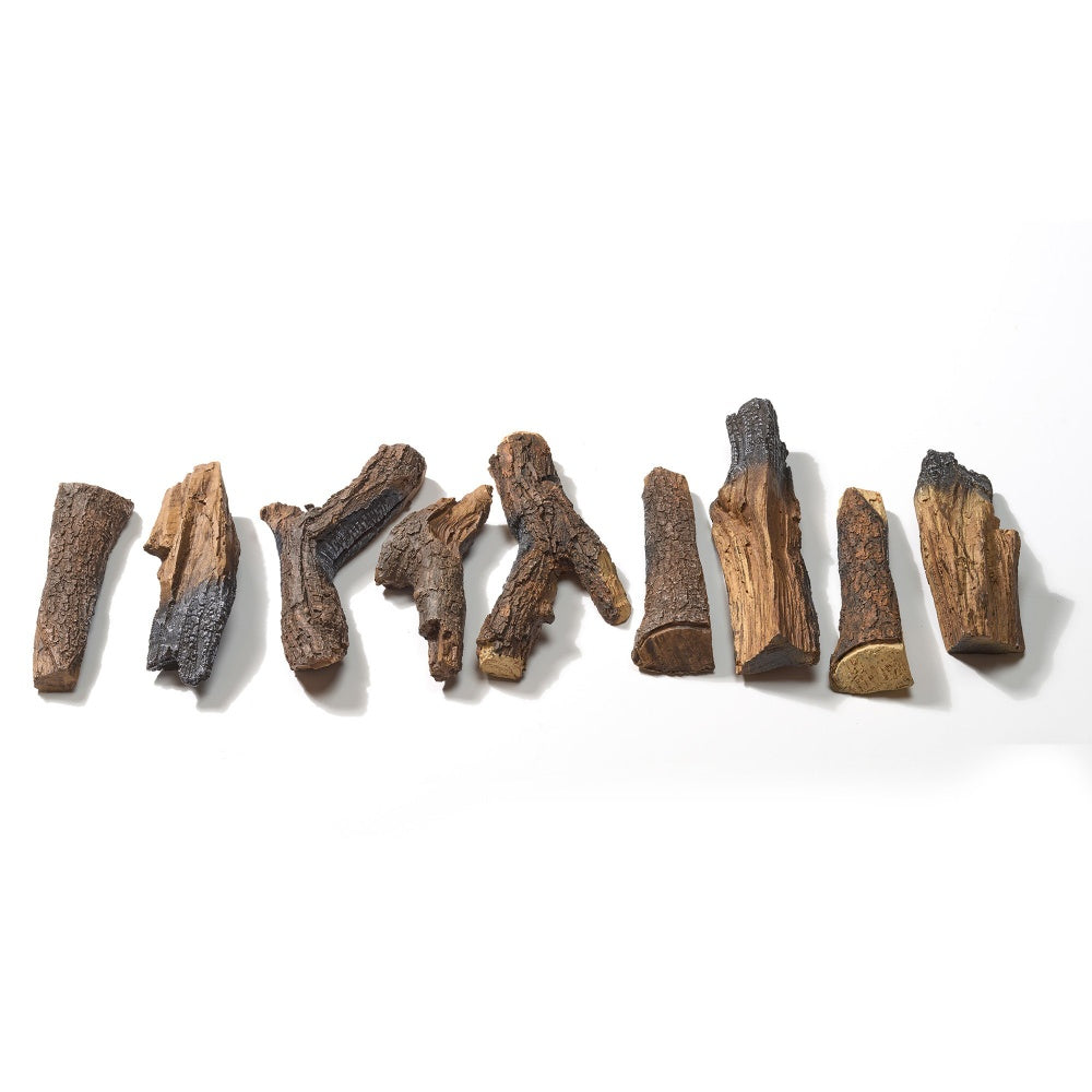 Faux wood split log set with mixed brown, tan, and dark gray pieces