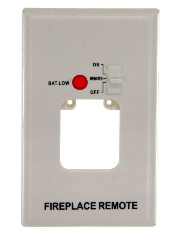 White fireplace remote wall switch with red indicator light and ON/OFF controls