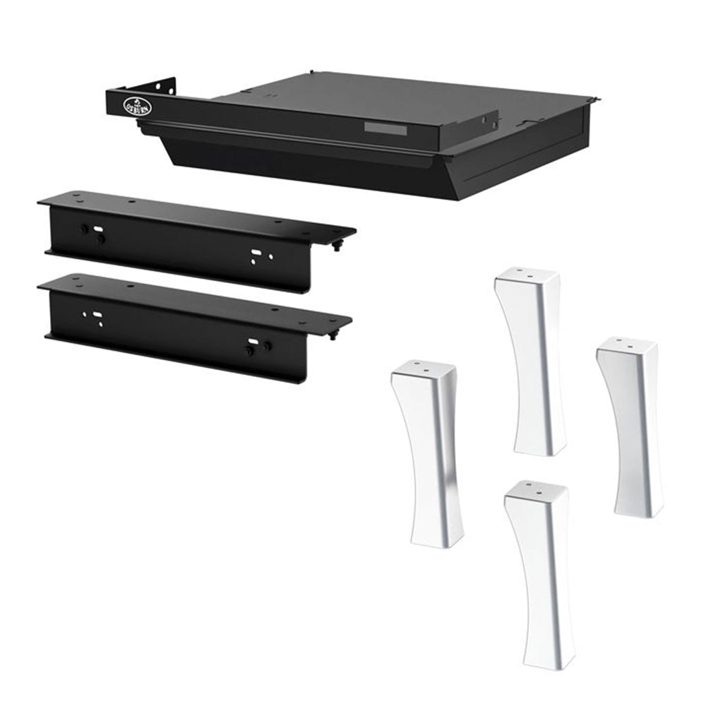 Cast iron wood stove kit with ash drawer and brushed nickel straight legs