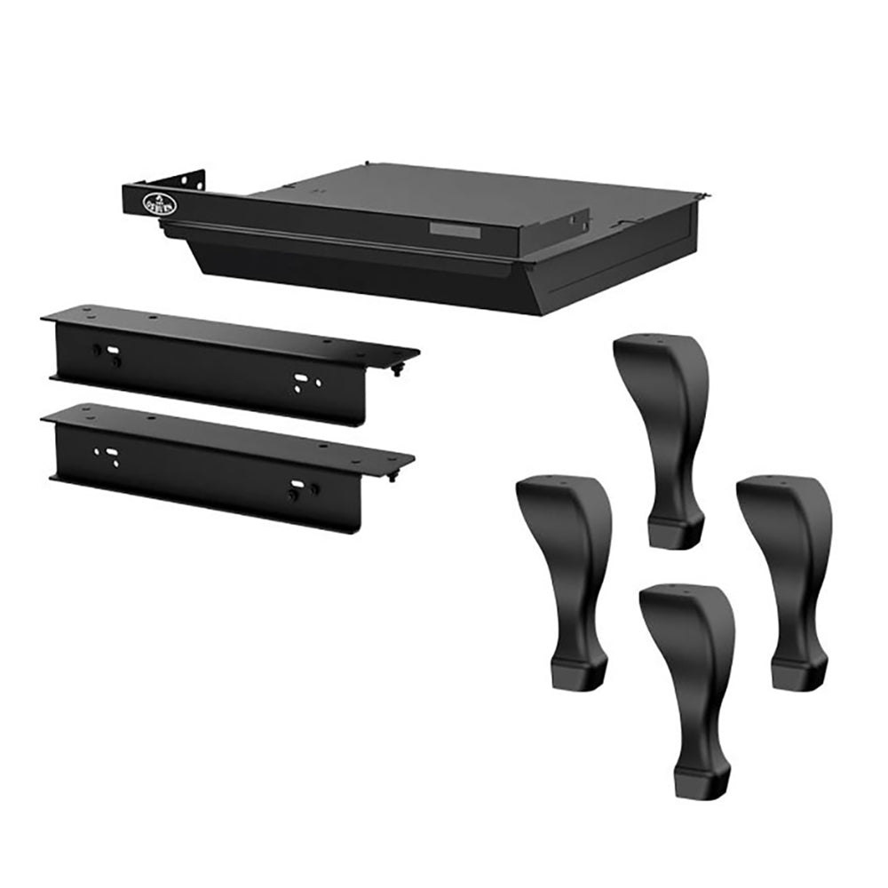 Black cast iron wood stove leg kit with ash drawer and five curved legs
