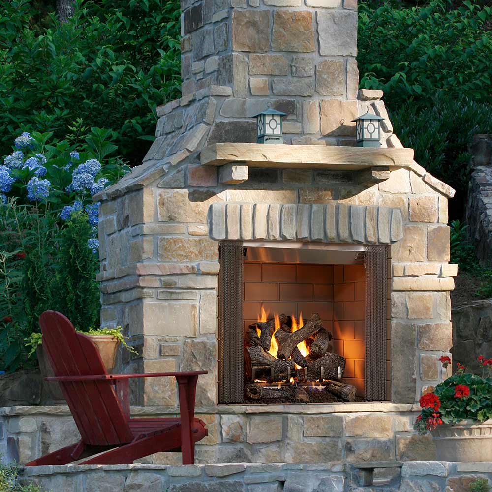 Outdoor Lifestyles Castlewood 42-Inch Outdoor Firebox with Gas Log Set